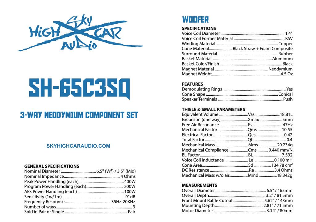 Sky High Car Audio SH-65C3SQ 3-Way Neodymium Component Set