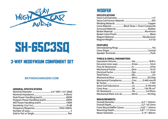 Sky High Car Audio SH-65C3SQ 3-Way Neodymium Component Set