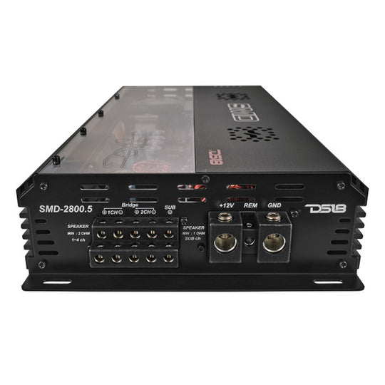 SMD - 2800.5 5-Channel Amplifier with VM-1 Voltmeter and Digital LED Lights 4 x 250W at 2-Ohm Class AB + 1 x 1800W at 1-Ohm Class D - Steve Meade Designs