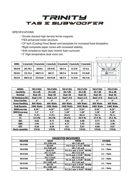 Trinity Audio E Series 15 paper work